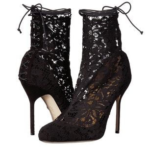 EU 37 Marchesa Mia Black Lace & Suede Ankle Bootie